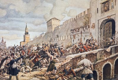 Rivolta dei contadini a Mosca, 1648, contro la tassazione corrotta (soprattutto del sale), la scarsità di cibo e la svalutazione della moneta che ha inflazionato i beni di consumo da Unknown